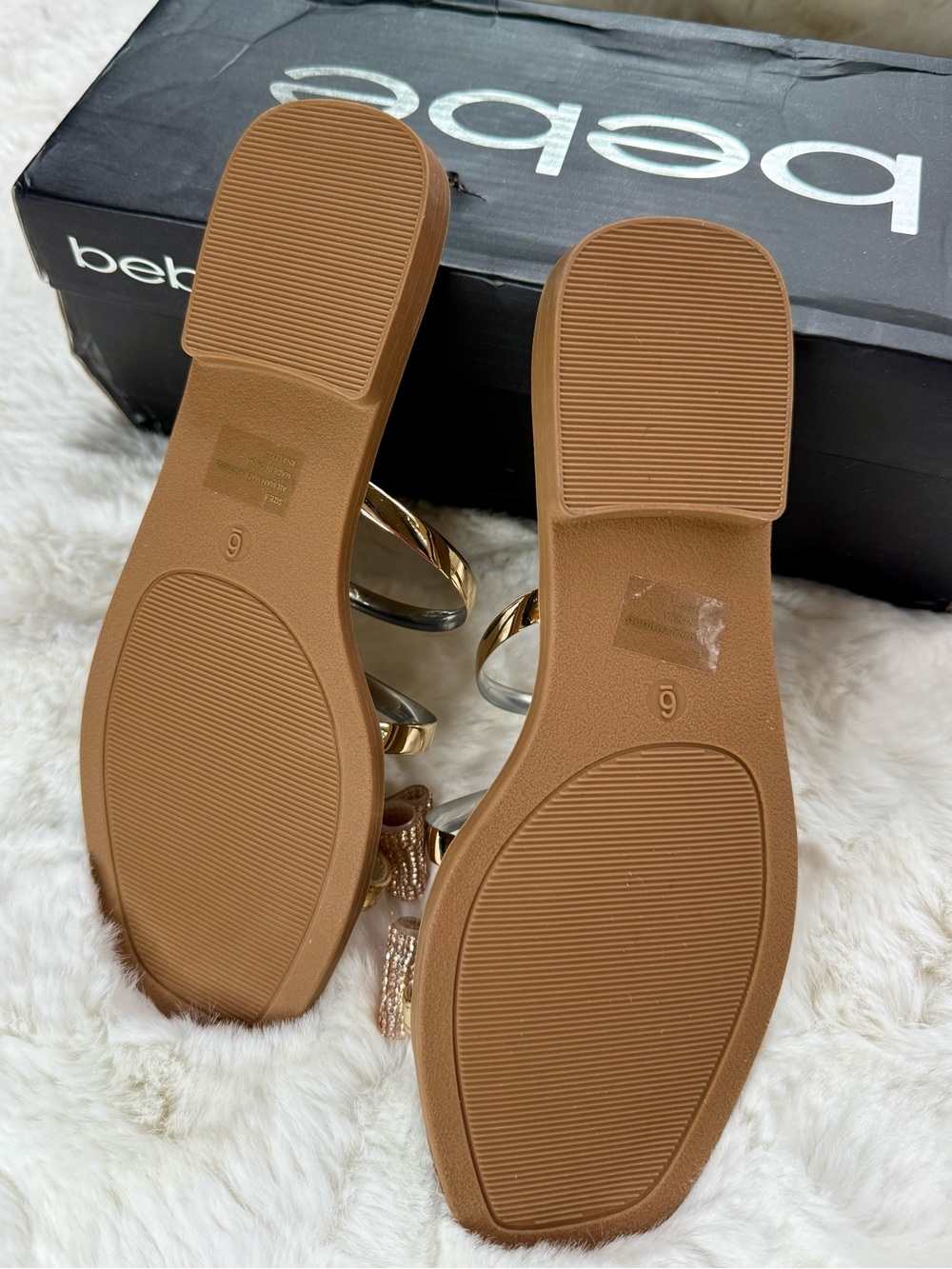 bebe Gold Metallic Bow Slide Sandals - Picture 5 of 5